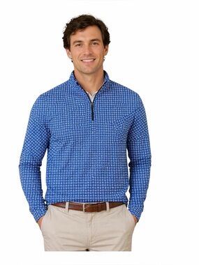 Mizzen+Main Blue Printed Performance Quarter-Zip Pullover
